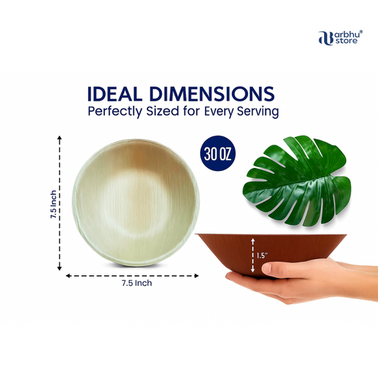 Arbhu  Palm Leaf Bowls (50 Count, 6" Bowls Strong Bowl Like Bamboo Party Bowl