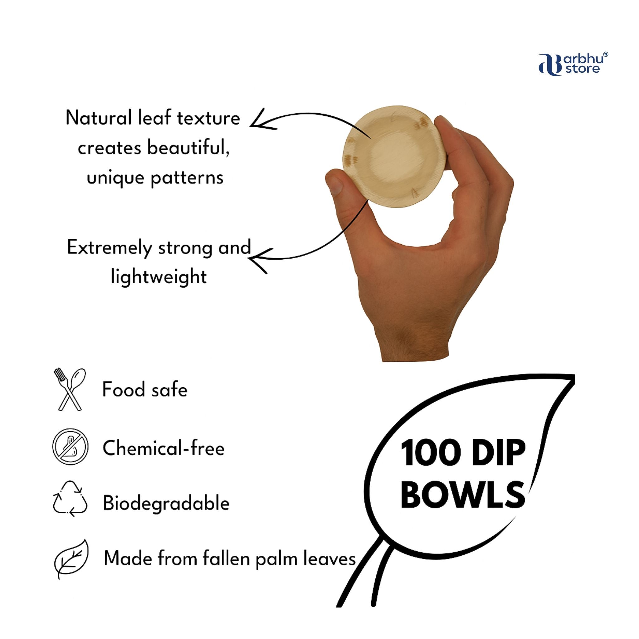 Arbhu Disposable 2.5 Inch Mini Palm Leaf Square Bowls