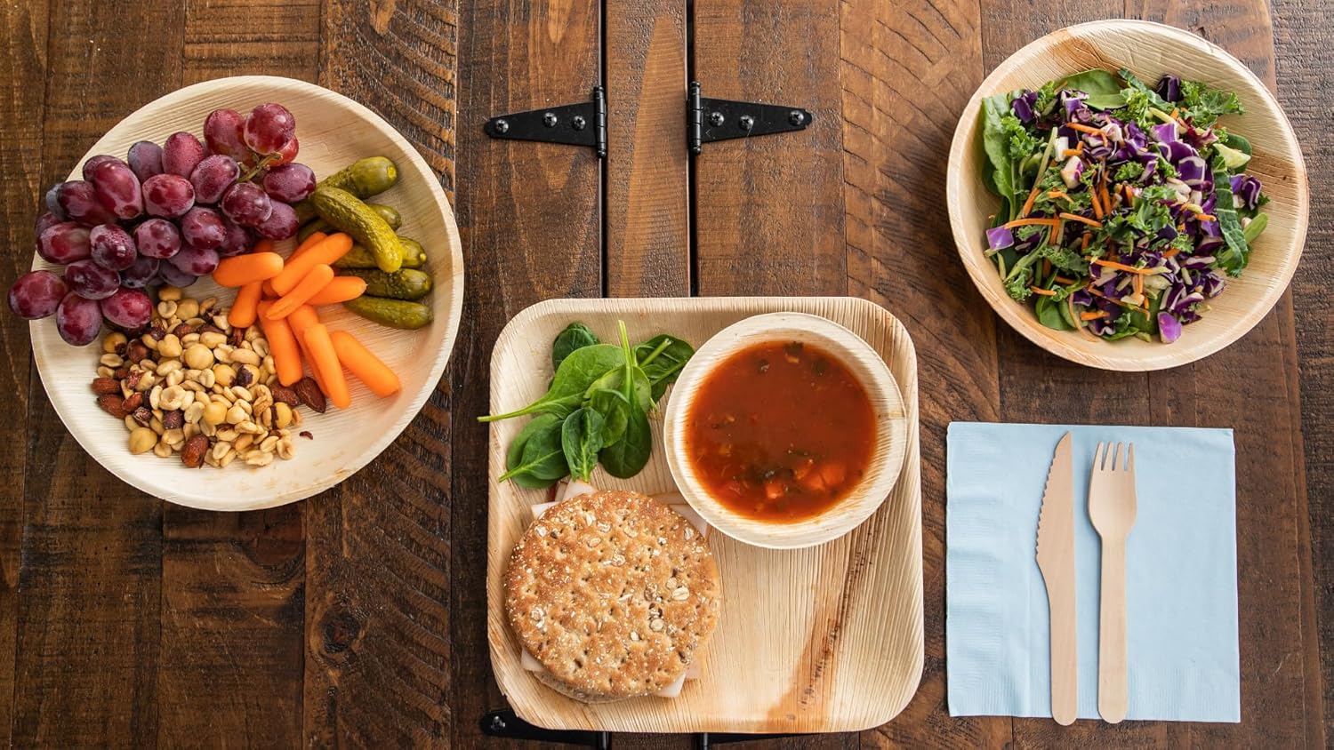 Palm Leaf Plates & Bowls Combo (125) | Compostable Disposable Tableware