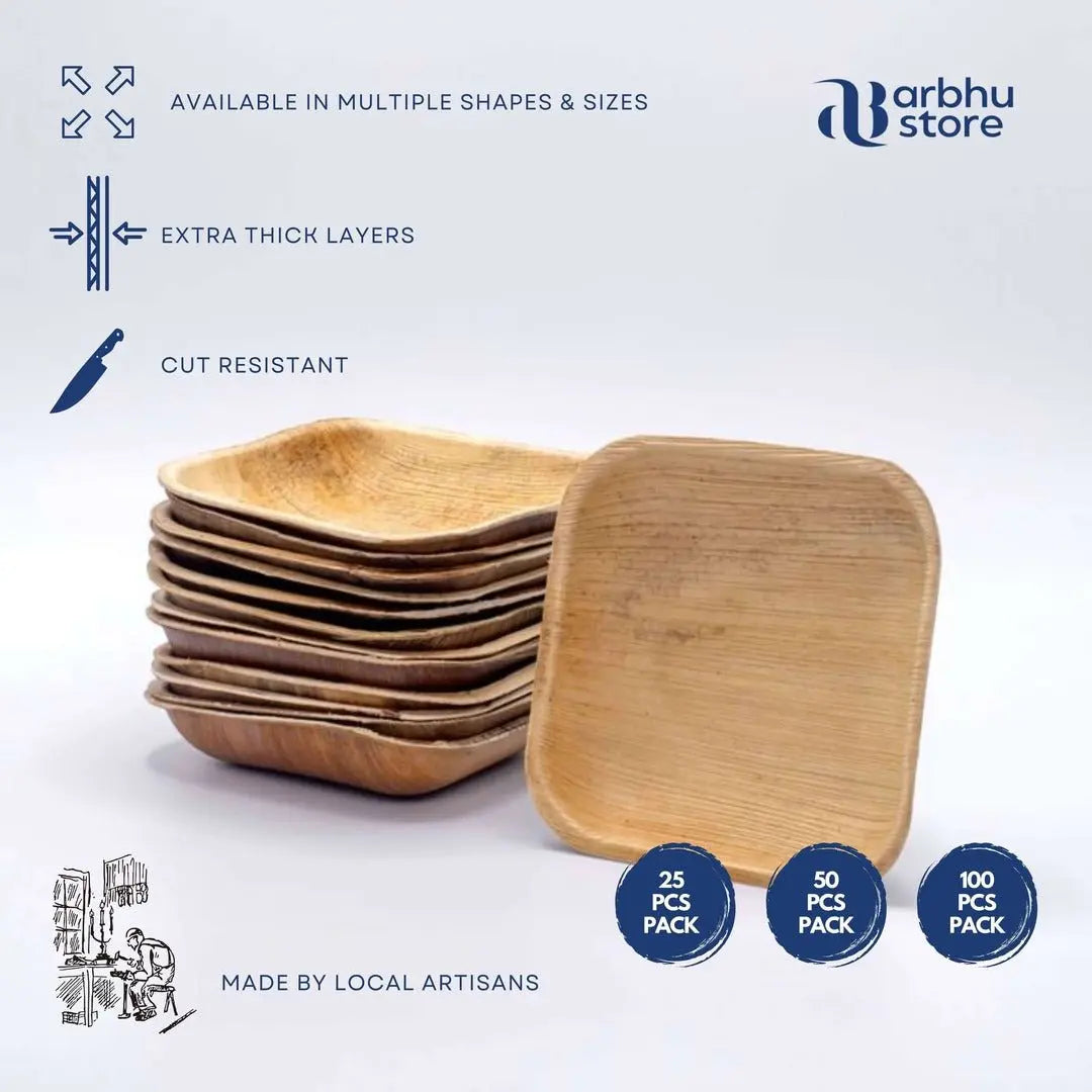 stack of 4 inch areca palm leaf square bowls