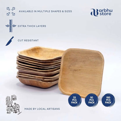 stack of 4 inch areca palm leaf square bowls