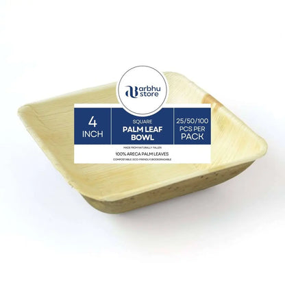 4 inch palm leaf square bowls with natural texture