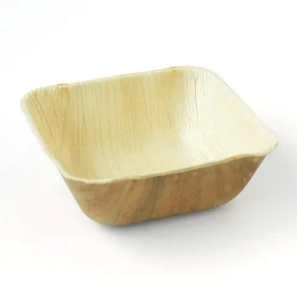 100 piece pack of 4 inch palm leaf square bowls