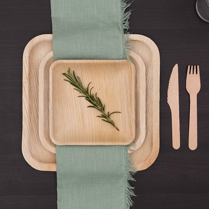 large palm leaf square plates for catered meals