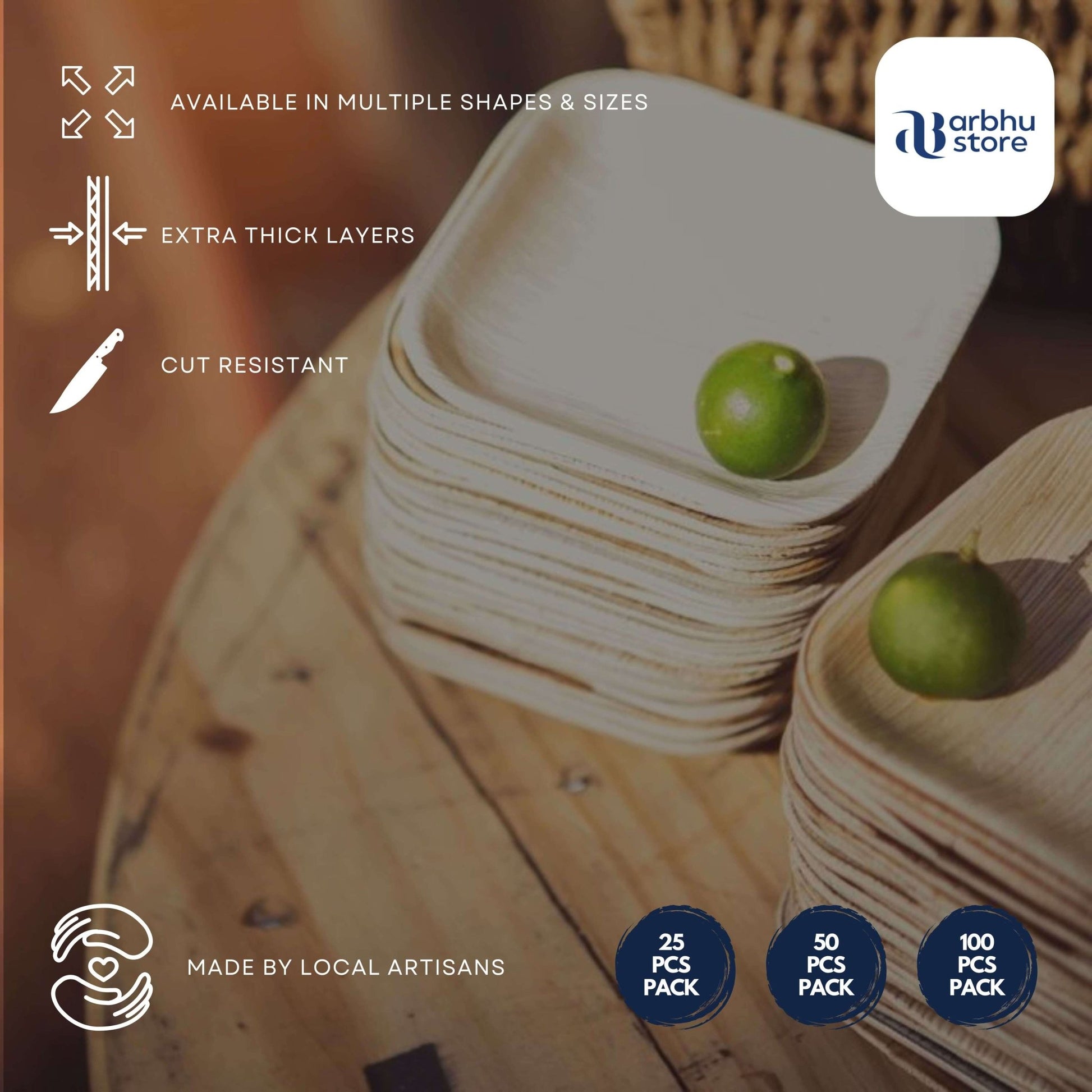 4 inch biodegradable square palm leaf plates